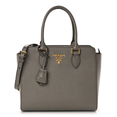 PRADA Saffiano Soft Calfskin Small Zippered Tote Marmo 